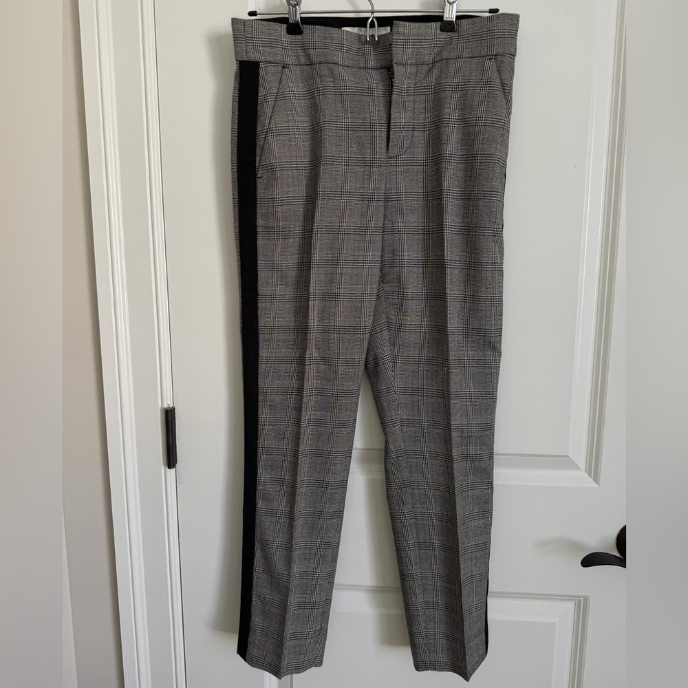 Joie Gray Plaid Trousers with Black Stripe